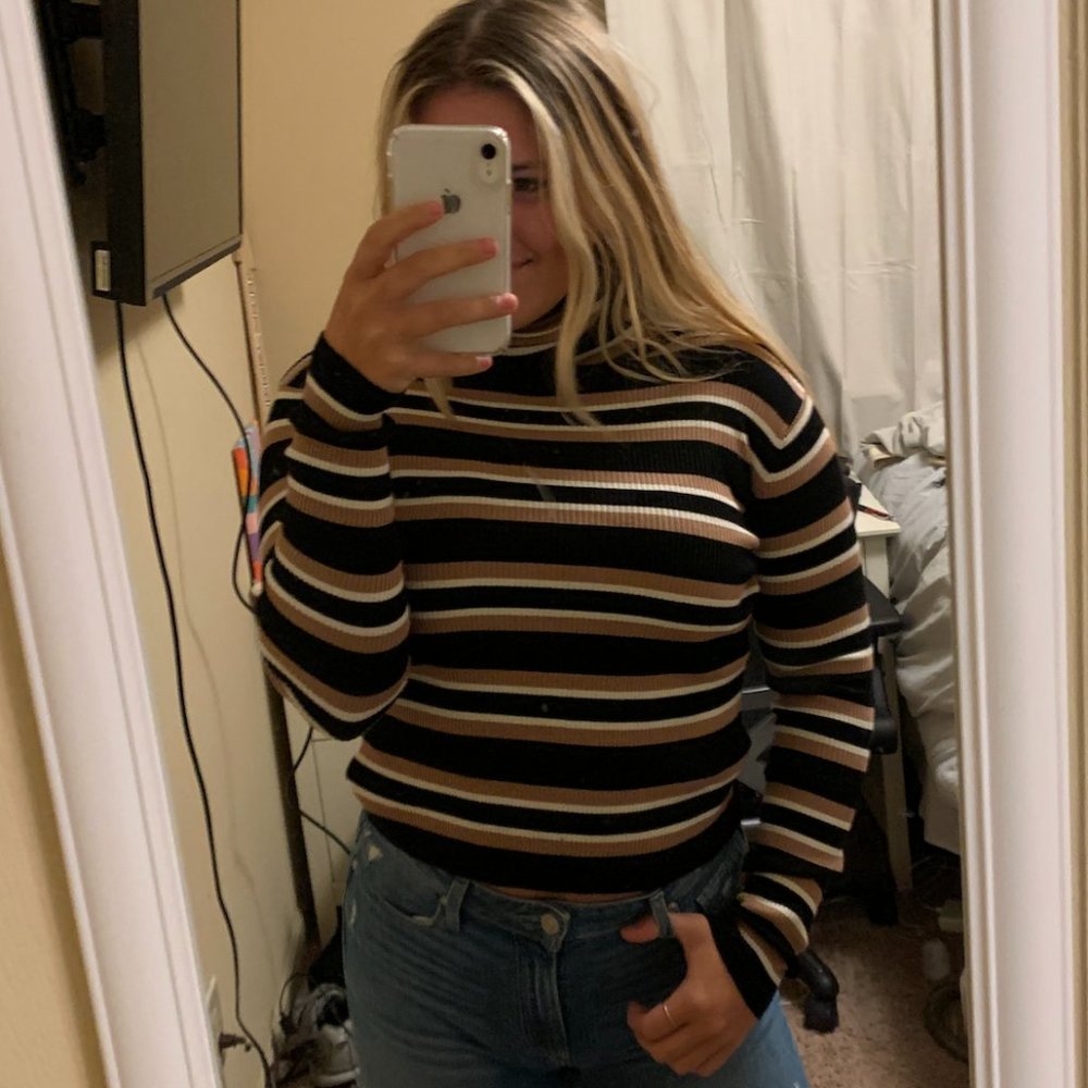 Zara striped turtleneck crop sweater